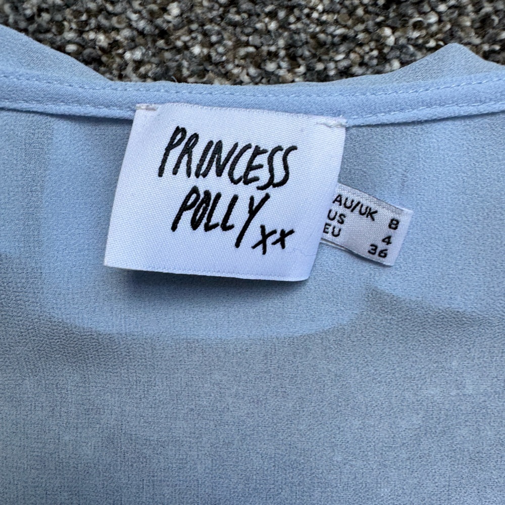 Princess‎ Polly Tie Blouse sky blue sheer ruffled tie front blouse size 4 small - Picture 4 of 7